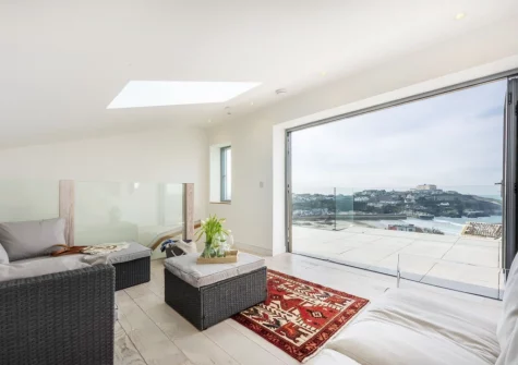 The fourth floor living room at 1 Island Reach, Newquay
