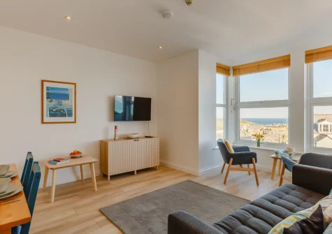 The living area at 1 Seabirds House, St Ives