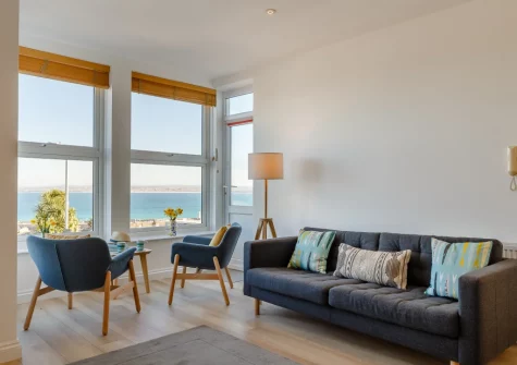 The living area at 1 Seabirds House, St Ives