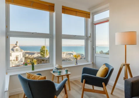 The living area at 1 Seabirds House, St Ives