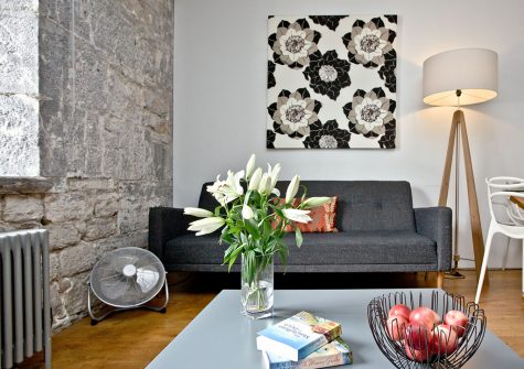 The open-plan living area at 10 Clarence, Royal William Yard, Plymouth