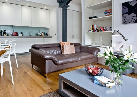 The open-plan living area at 10 Clarence, Royal William Yard, Plymouth