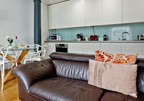 The open-plan living area at 10 Clarence, Royal William Yard, Plymouth