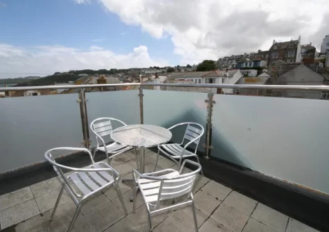 The second-floor terrace & outdoor sitting area at 10 Porthmeor Square, St Ives