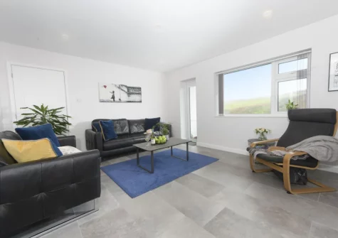 The living room at 10 The Valley, Porthcurno