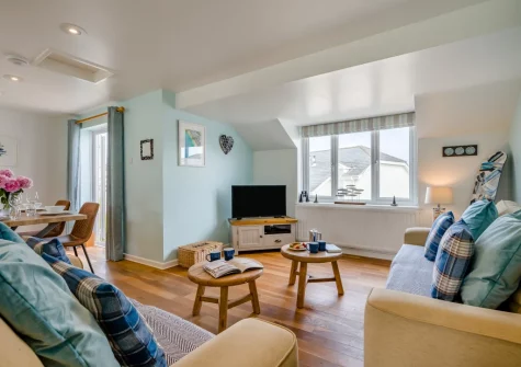 The living area at 10 The Watermark, Newquay
