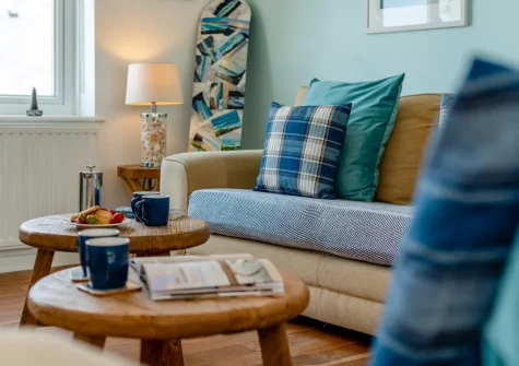 The living area at 10 The Watermark, Newquay
