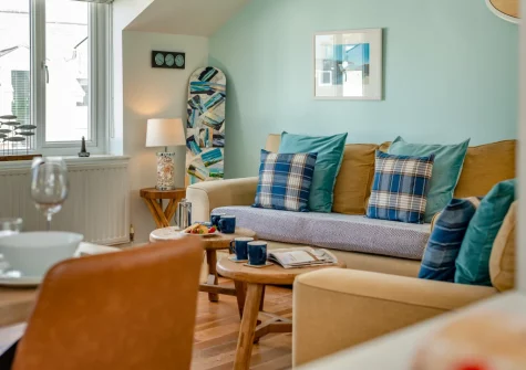 The living area at 10 The Watermark, Newquay