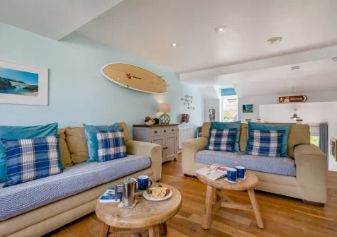 The living area at 10 The Watermark, Newquay