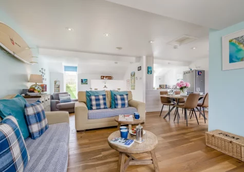 The living area at 10 The Watermark, Newquay