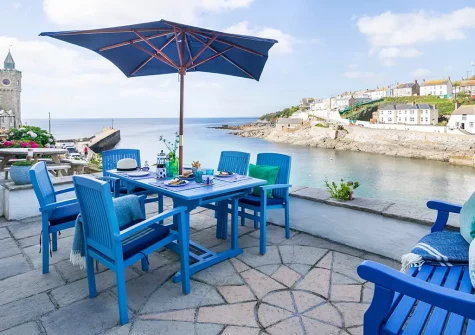The patio & alfresco dining area at 12 Bay View, Porthleven