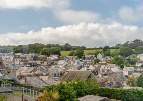The town & country view from the second floor living room at 12 New Street, Padstow