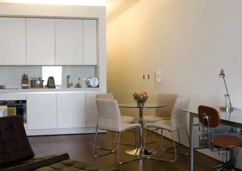 The open-plan living & dining area at 15 Mills Bakery, Royal William Yard, Plymouth