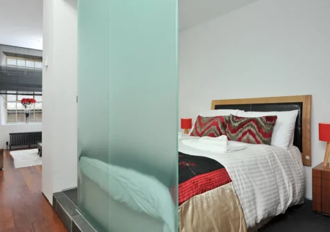 The bedroom at 15 Mills Bakery, Royal William Yard, Plymouth