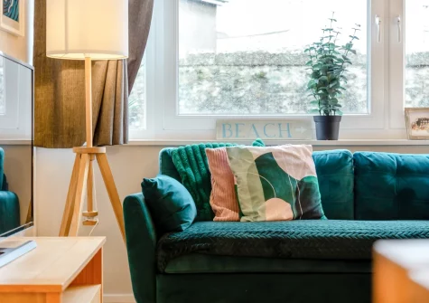 The living area at 18 St Nicholas Court, St Ives