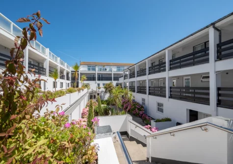 Two flights of external steps from the pretty courtyard lead to this delightful St Ives apartment
