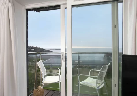 The sea-facing balcony & outdoor sitting area at 18 The Sands, Carbis Bay