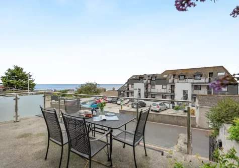 The patio balcony & alfreso dining area at 2 Clearwater, St Ives