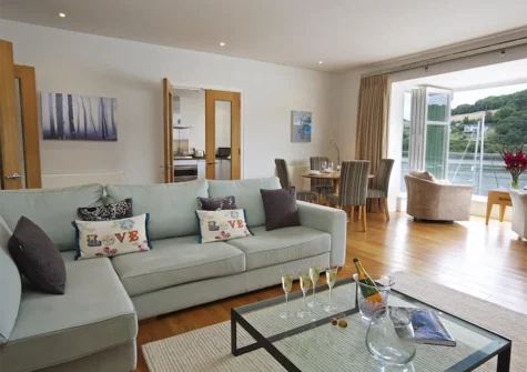 The living area at 22 Dart Marina, Dartmouth