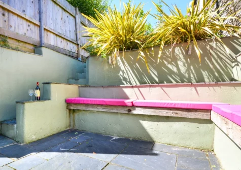 The patio & outdoor sitting area at 26 Church Lane, Padstow