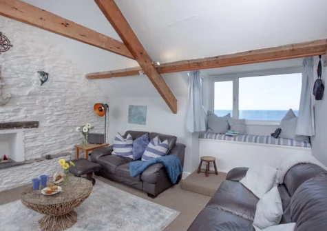The living room at 3 Bayview, Torcross