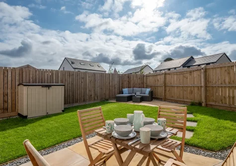 The patio, alfresco dining area & garden at 3 Boathouse Terrace, St Eval