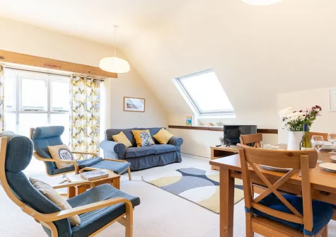 The living area at 3 The Old School House, St Agnes