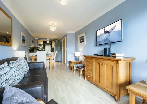 The living area at 3 Waves, Watergate Bay