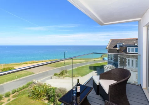 The balcony & outdoor sitting area at 32 One Lusty Glaze, Newquay