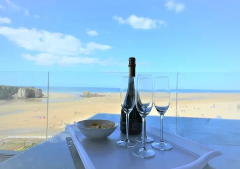 The balcony & alfresco dining area at 34 The Dunes, Perranporth