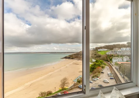 The coast & sea view from the living area at 46 Carrack Widden, St Ives
