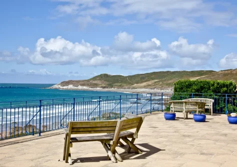 The shared terrace & outdoor sitting area at 5 Devon Beach Court, Woolacombe