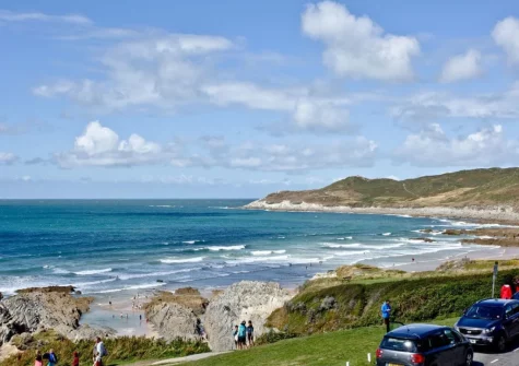 The sea view from the shared terrace & outdoor sitting area at 5 Devon Beach Court, Woolacombe