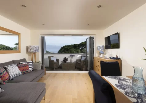 The living area at 5 Sandy Lane Apartments, Carbis Bay