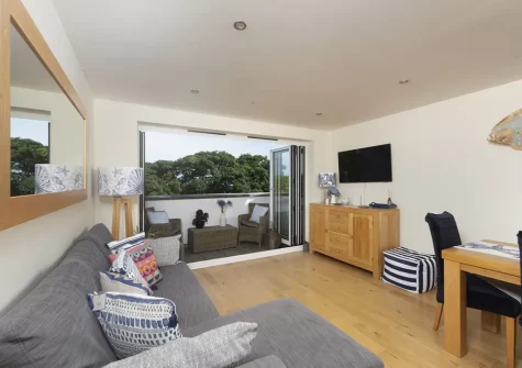 The living area at 5 Sandy Lane Apartments, Carbis Bay
