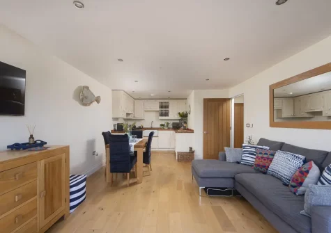 The living area at 5 Sandy Lane Apartments, Carbis Bay