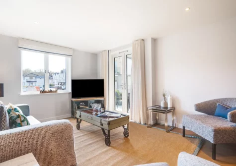 The living area at 7 The Old Station Master's House, Fowey