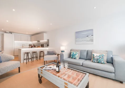 The living area at 7 The Old Station Master's House, Fowey