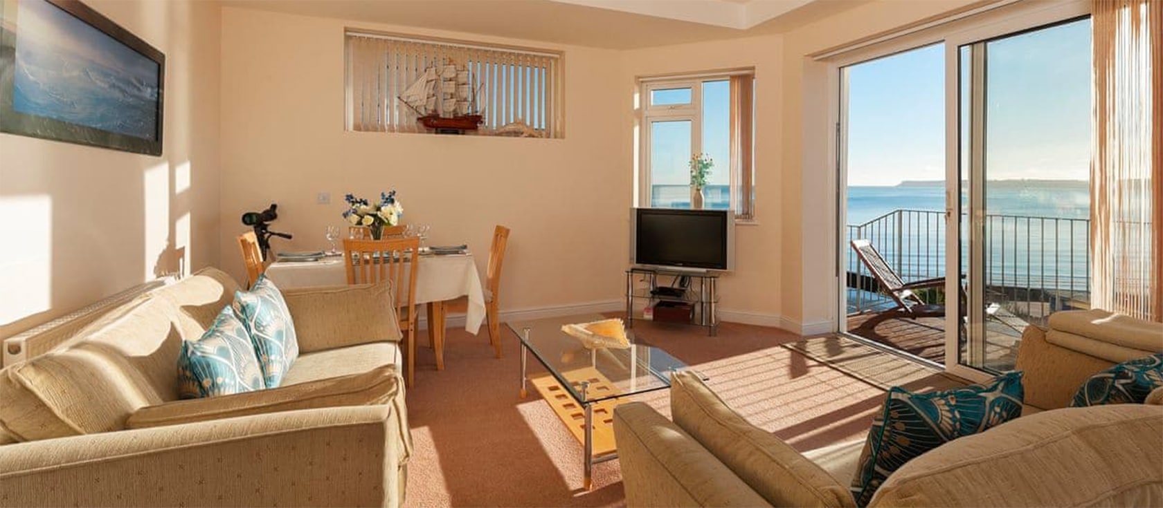 The two-bedroom cottage known as Two Beaches in Paignton is well-appointed for four guests within walking distance of town and beach. It has gardens, furnished patio and sea views from the master bedroom along with allocated parking.