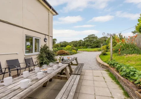 The patio, barbecue & alfresco dining area at Alminstone House, Woolsery