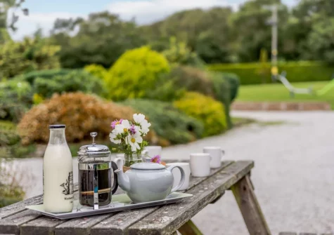 The patio, barbecue & alfresco dining area at Alminstone House, Woolsery