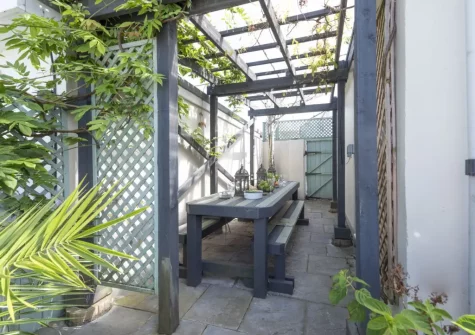 The patio & alfresco dining area at Almond Cottage, Hayle