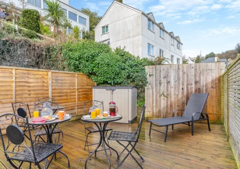 The decked terrace & alfresco dining area at Alvaston, Looe