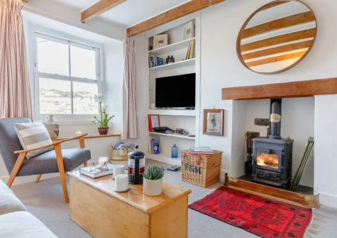 The living room at Amelia Cottage, Polruan