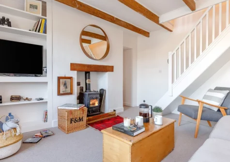 The living room at Amelia Cottage, Polruan