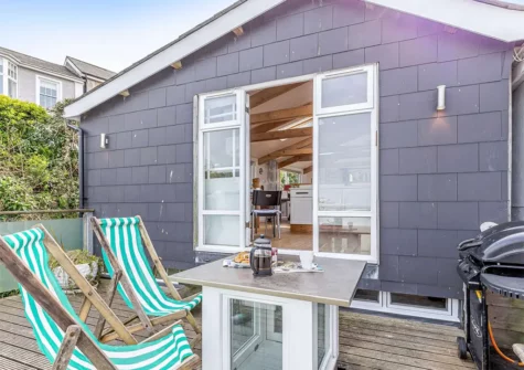 The decked patio & barbecue area at Anchor Loft, St Ives