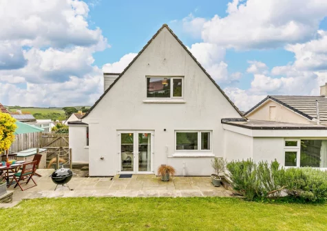 The paved terrace, barbecue, alfresco dining area & rear garden at Anchor Watch, Fowey