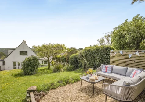The outdoor sitting area & rear garden at Anchor Watch, Fowey