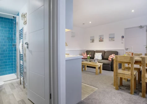 The shower room at Anchors Away at Sunnybeach Apartments, Paignton