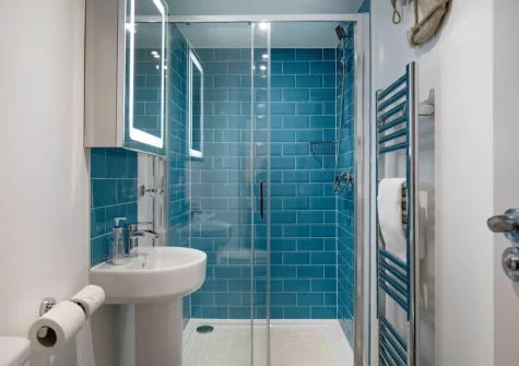 The shower room at Anchors Away at Sunnybeach Apartments, Paignton